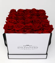 Medium Classic White Square Box - Red Roses