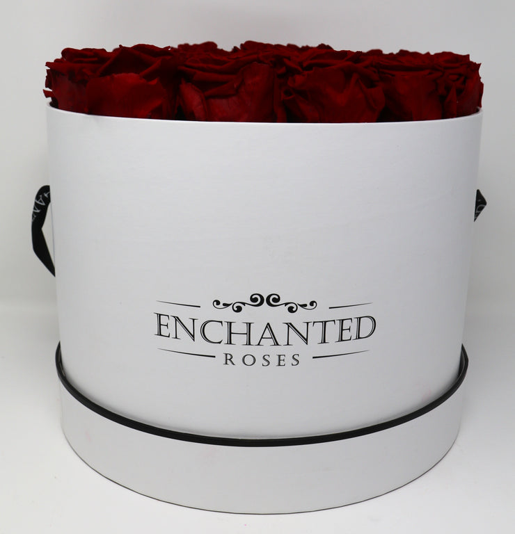 Large Classic White Round Box - Red Roses