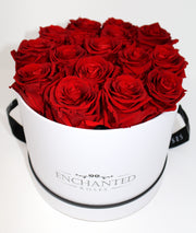 Medium Classic White Round Box - Red Roses