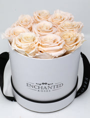 Small Classic White Round Box - Antique Peach Roses