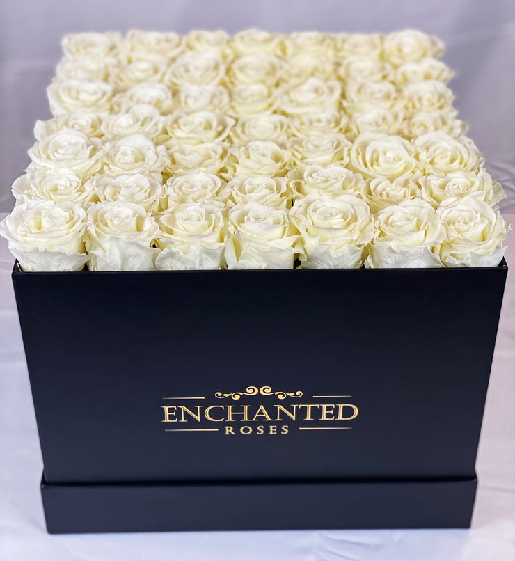 Large Classic Black Square Box - White Roses
