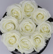 Small Classic Black Round Box - White Roses