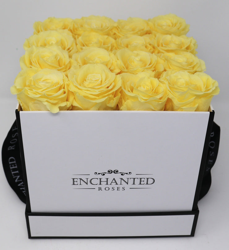 Small Classic White Square Box - Yellow Roses