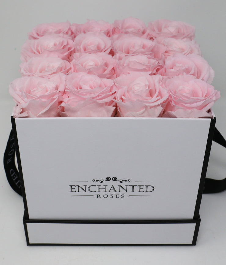 Small Classic White Square Box - Sweet Pink Roses