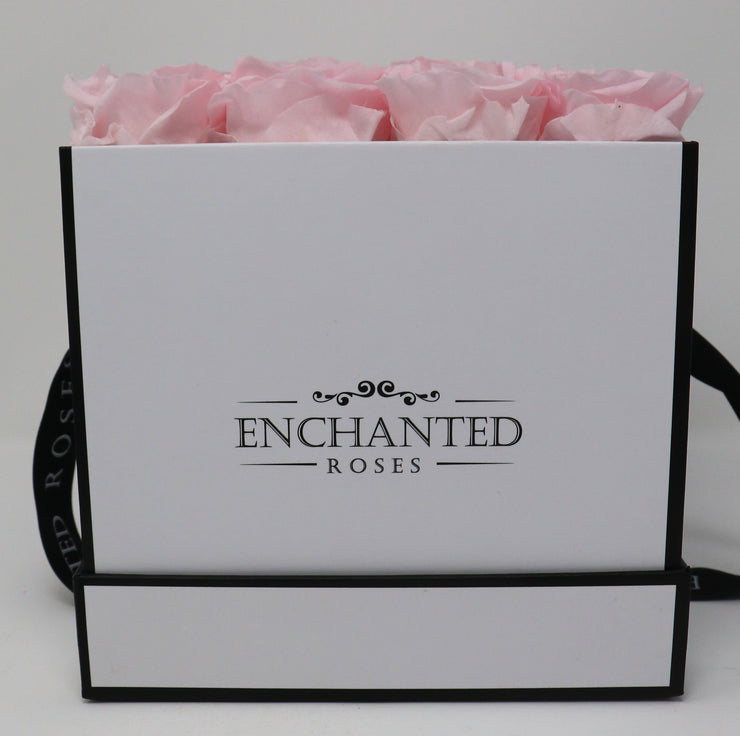 Small Classic White Square Box - Sweet Pink Roses