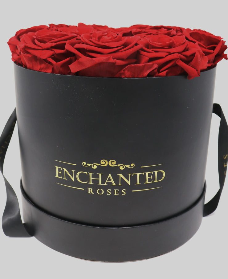 Medium Classic Black Round Box - Red Roses