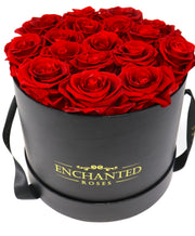 Medium Classic Black Round Box - Red Roses