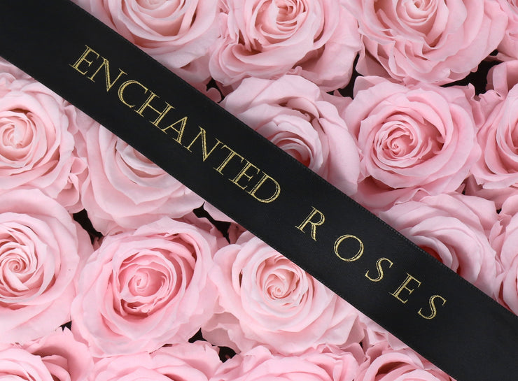 Medium Classic Black Square Box - Sweet Pink Roses
