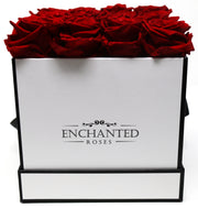 Small Classic White Square Box - Red Roses