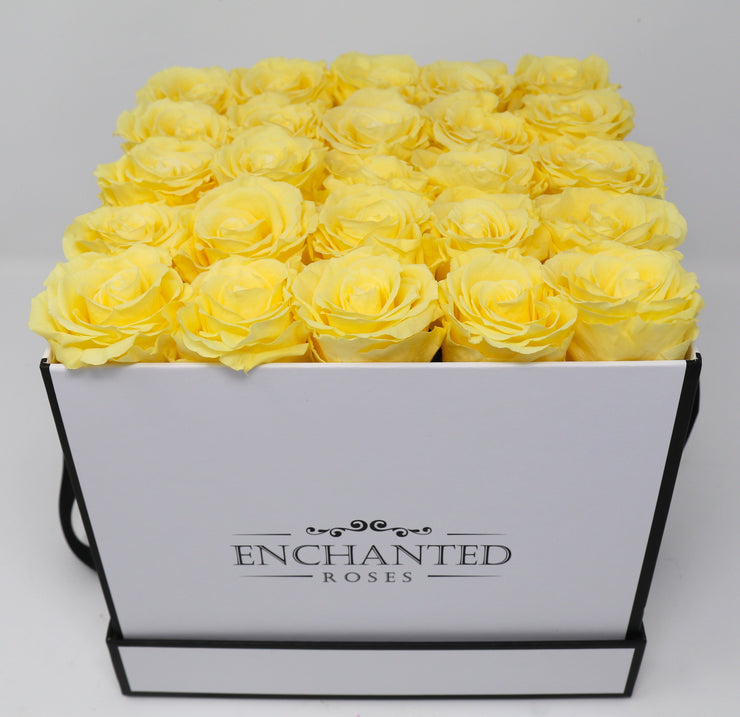 Medium Classic White Square Box - Yellow Roses