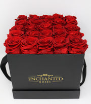 Medium Classic Black Square Box - Red Roses