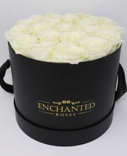 Medium Classic Black Round Box - White Roses
