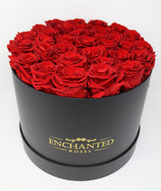 Large Classic Black Round Box - Red Roses