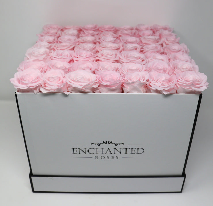 Large Classic White Square Box - Sweet Pink Roses