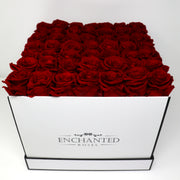 Large Classic White Square Box - Red Roses