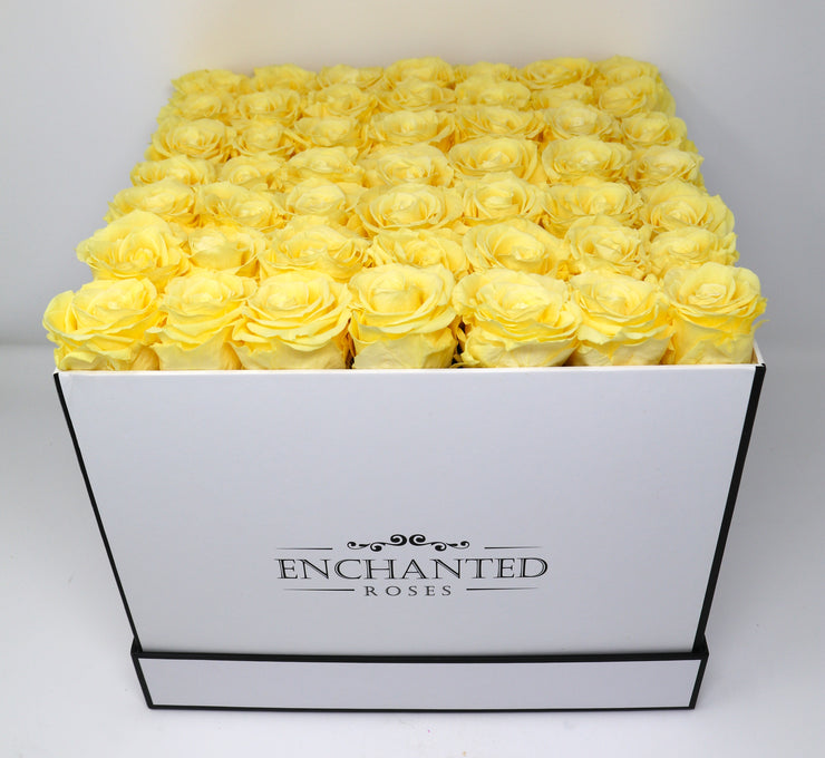 Large Classic White Square Box - Yellow Roses