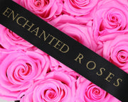 Small Classic Black Round Box - Bright Pink Roses