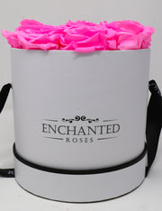 Small Classic White Round Box - Bright Pink Roses