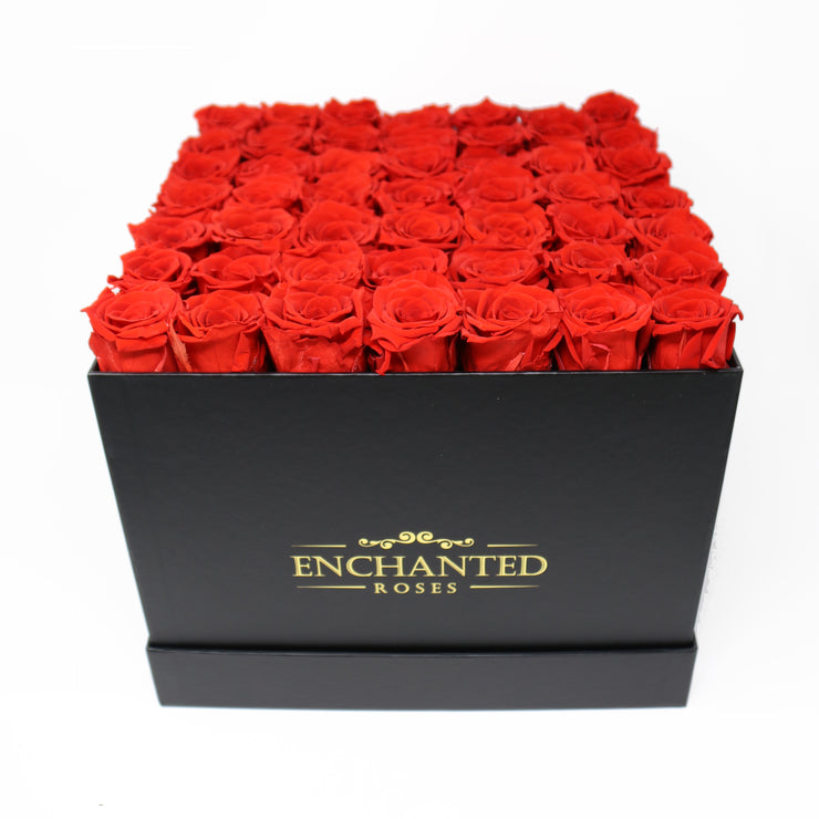 Large Classic Black Square Box - Red Roses