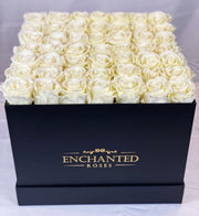 Large Classic Black Square Box - White Roses