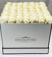 Large Classic White Square Box - White Roses
